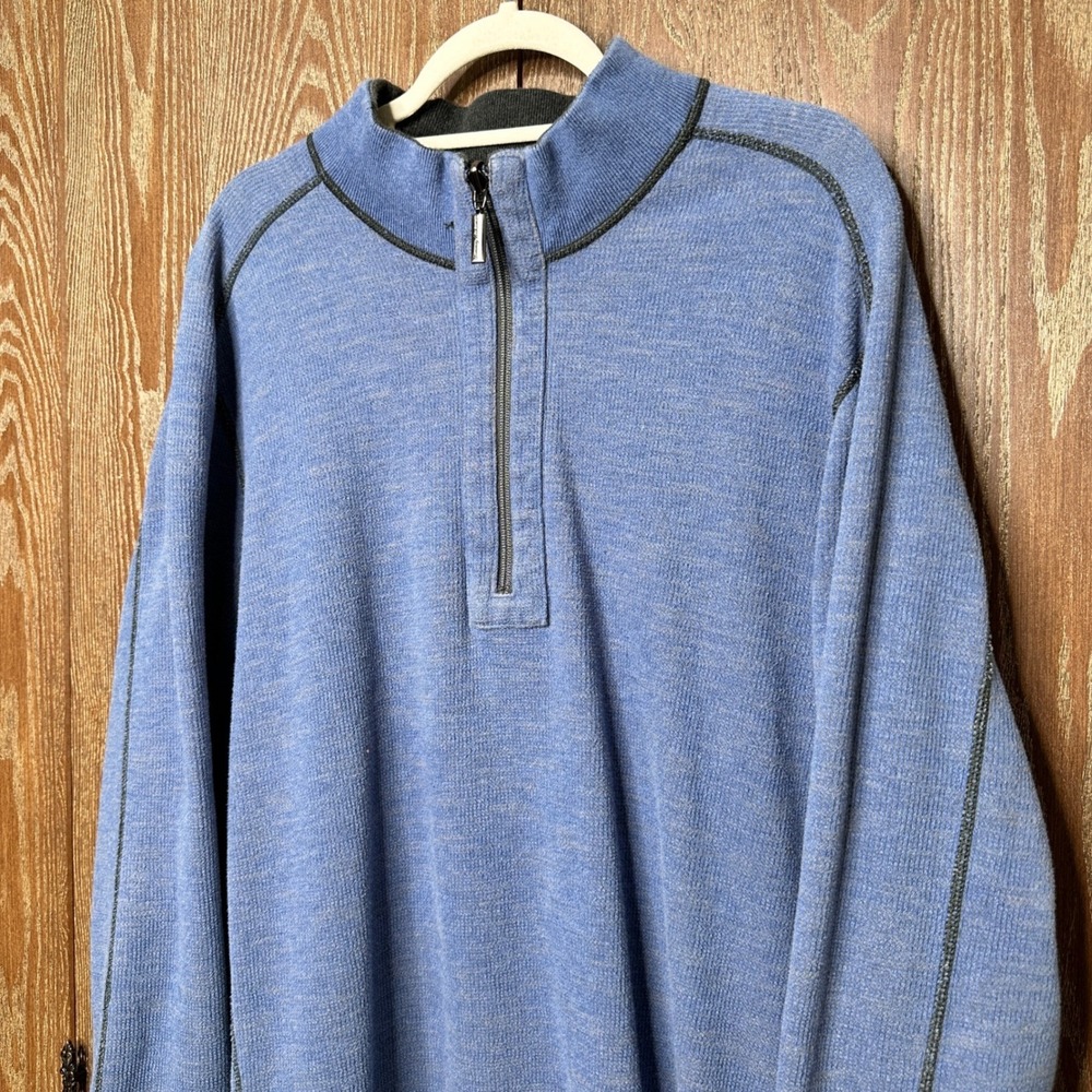 Tommy Bahama Reversible Quarter Zip Pullover Men's Gray Blue Cotton Lyocell XL - Picture 10 of 12